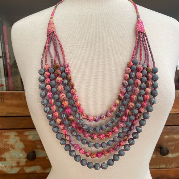 Suzani Jewelry - Silk Wrapped Multi Strand Handmade Tie Necklace